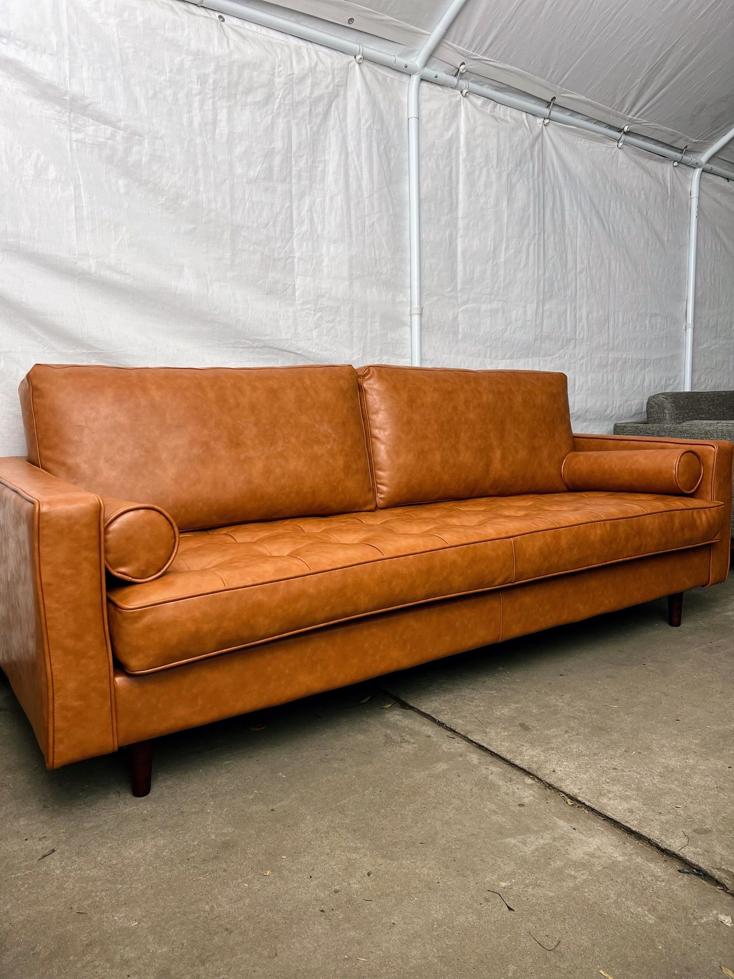 AllModern Hailee Real Leather Mid Century Modern Sofa Tufted Couch Deliver Available