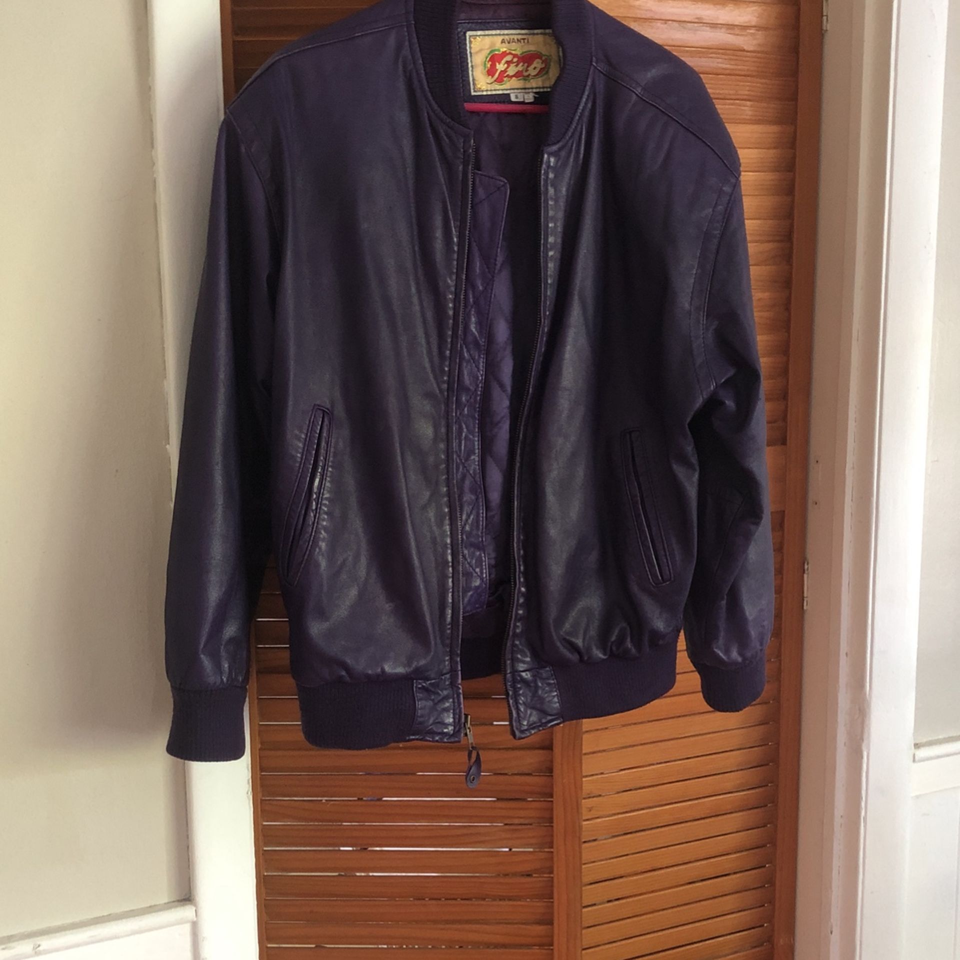 Purple Leather Bomber Jacket