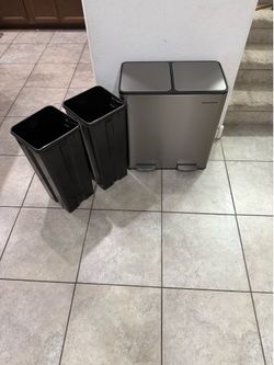 SONGMICS Trash Can, 2 x 8 Gallon (2 x 30 L) Garbage Can for Kitchen, with 15 Trash Bags, 2 Compartments, Plastic Inner Buckets and Hinged Lids, Airtig