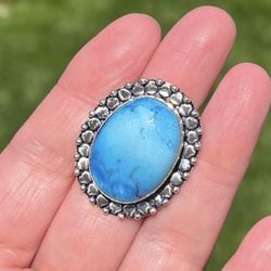 Aqua Blue Dendrite Opal Sterling Silver Ring Sz 8