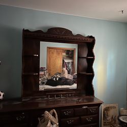 Mirror With Cherry Colored Wood For A Dresser (does Not Include Dresser)