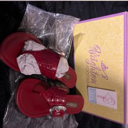 Brighton Red Leather Sandals With Silver Accents 