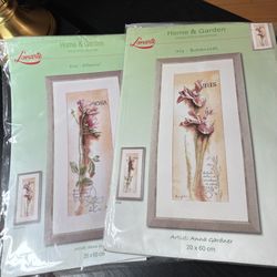 Lanarte Home & Garden Cross Stitch Kits – Rosa & Iris (Pattern + Threads Only)