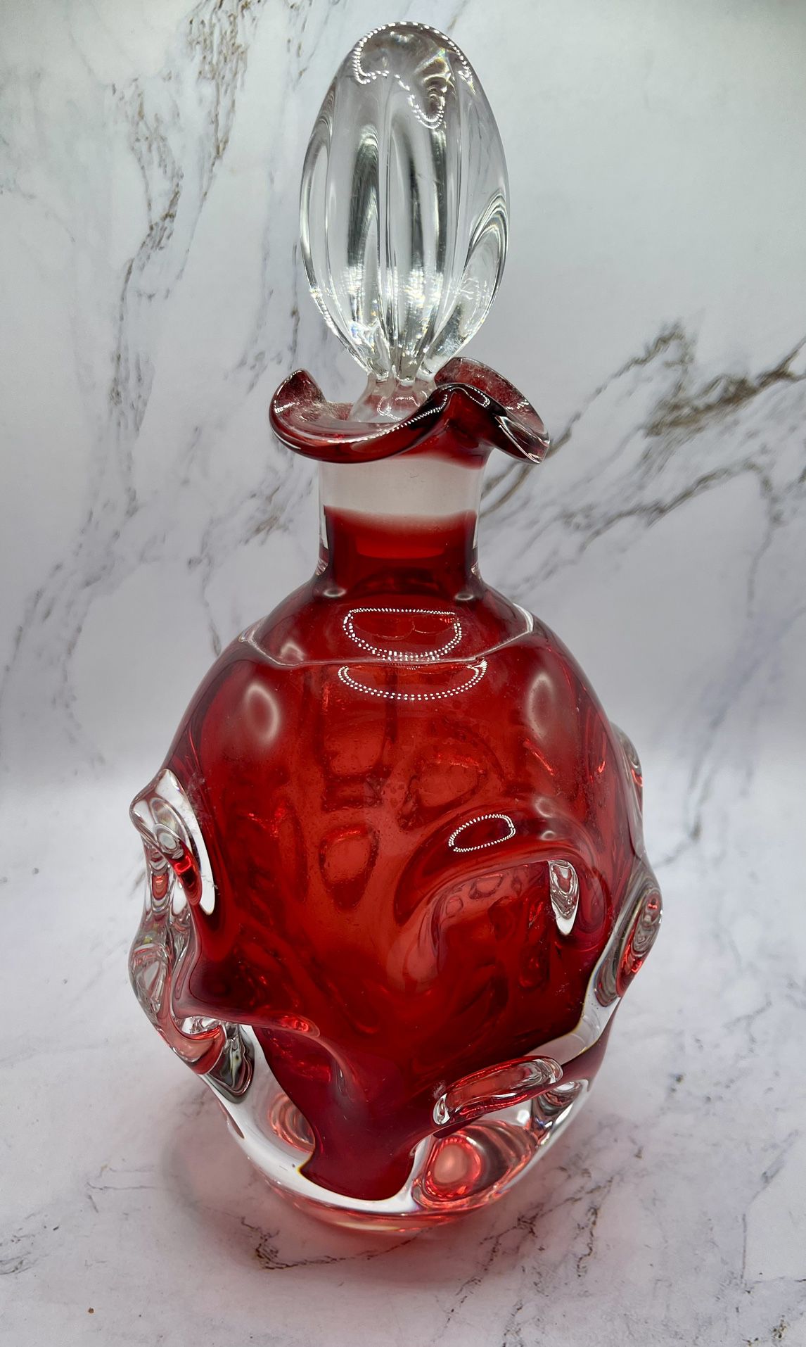 Aseda Vintage 1960’s Sweden Bo Borgstrom Glass Decanter Hand Blown Ruby Red