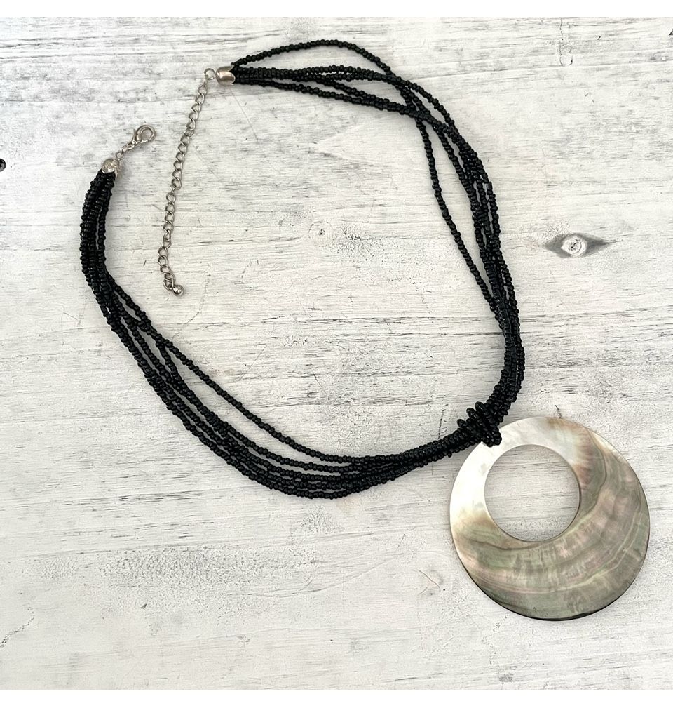 Abalone Pendant Black Beaded Necklace