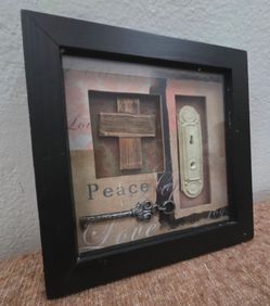 Rustic Shadow Box Wall Art with Cross and Key