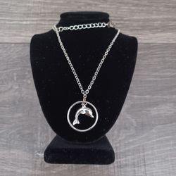 Silver Toned Dolphin 🐬 with Hoop Pendant Chain