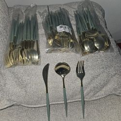 Green Silverware (Forks, Knives, Spoons)