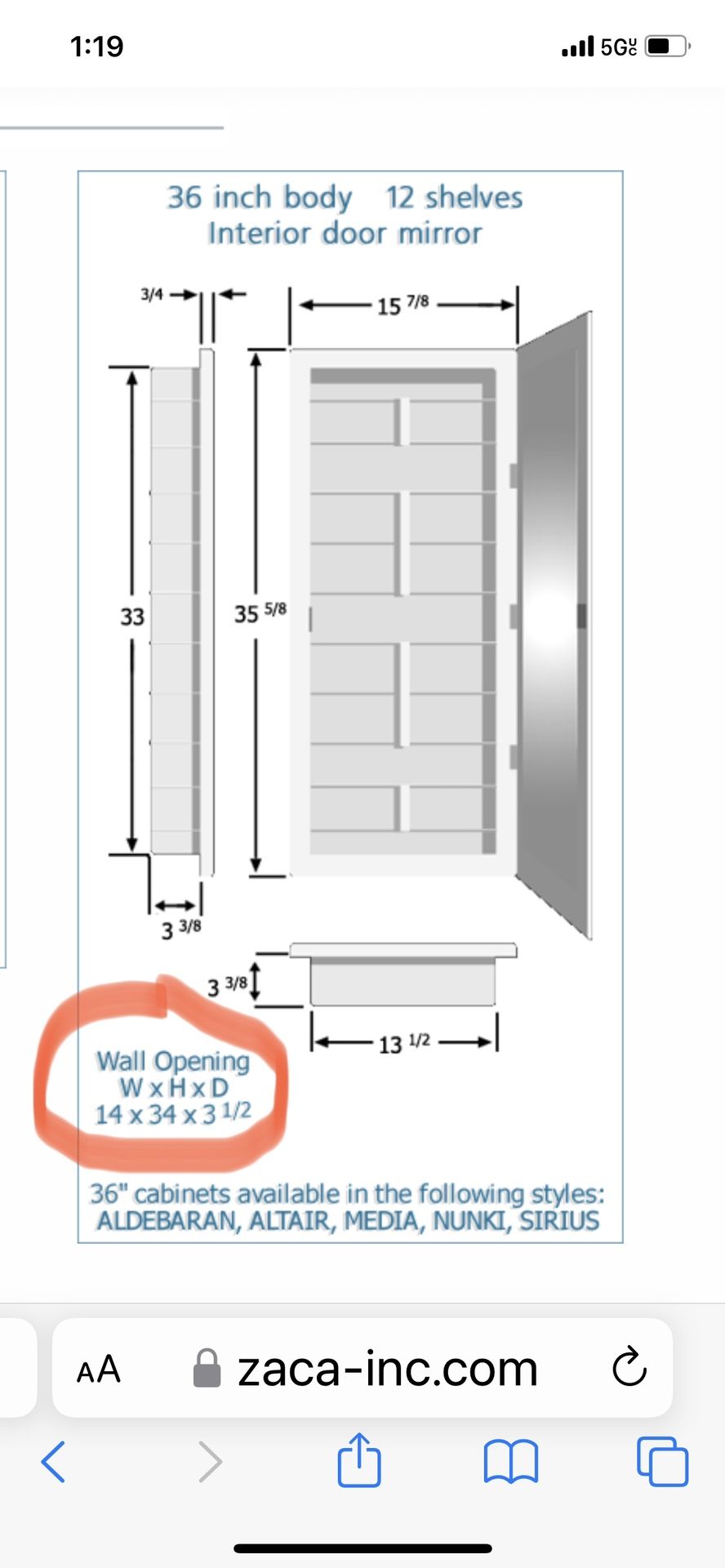 ZACA 36” MEDICINE CABINET