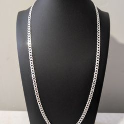 Solid .925 Sterling Silver 24" Cuban Chain