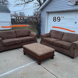 Brown Couch Set With Ottoman 
