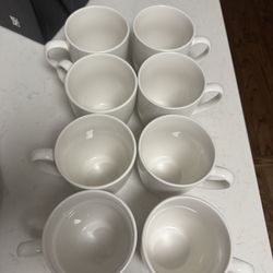 Set Of 8 White Coffee Mugs 
