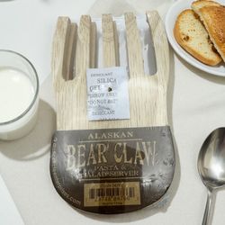 Wooden Alaskan Salad and Pasta Server Set Bear Paw Grabber Design