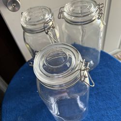 Very Rare Glass Jars With Wire Closure On Lid. 10” Tall. $50 For 3 Or $20 Each