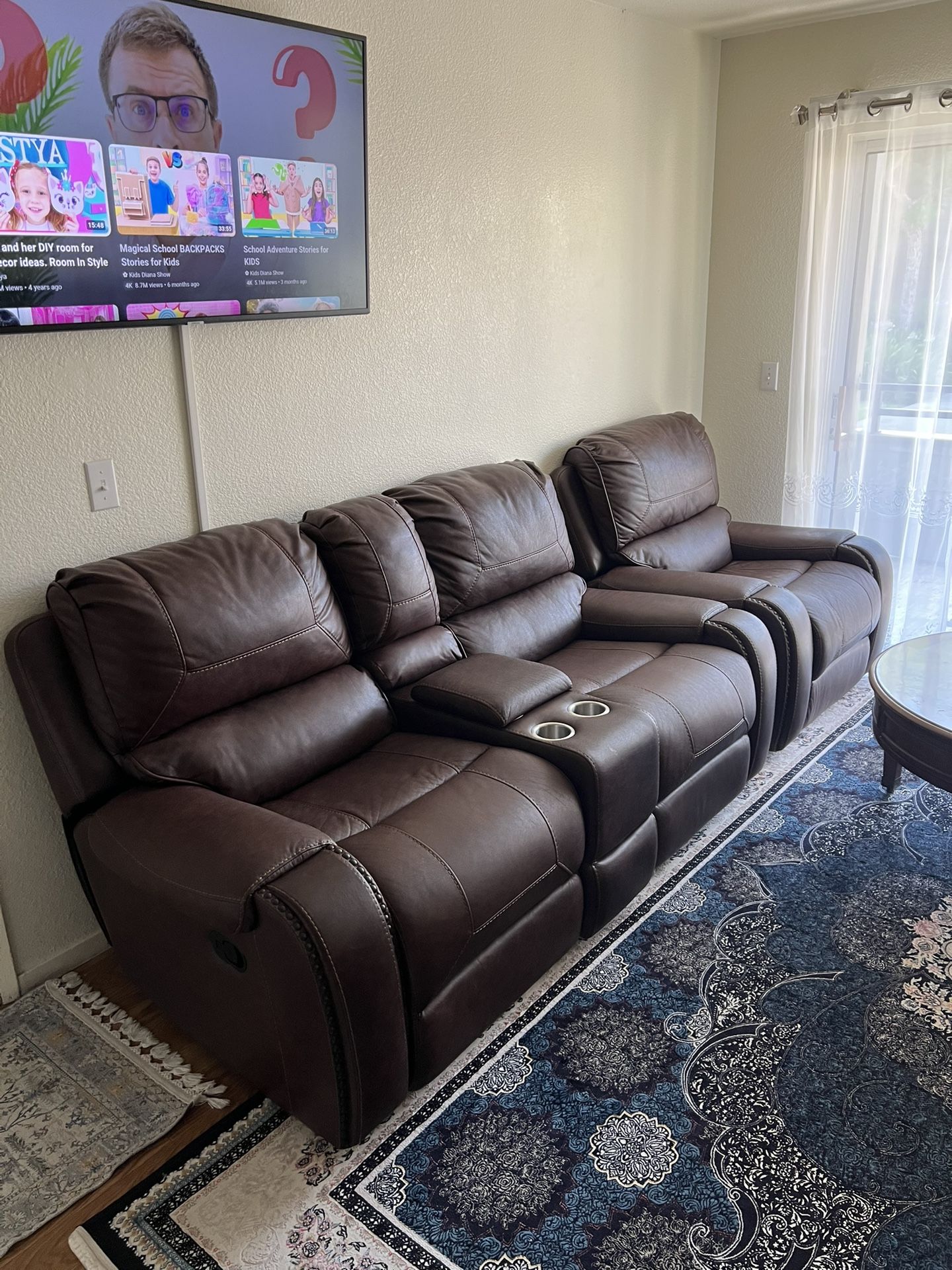 Brown Manual Leather Reclining Sofa for Living Room Furniture