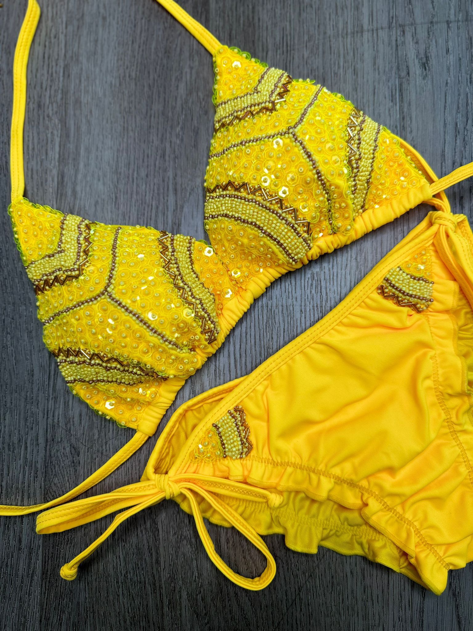 Golden Sunrise Hand-Embroidered Bikini