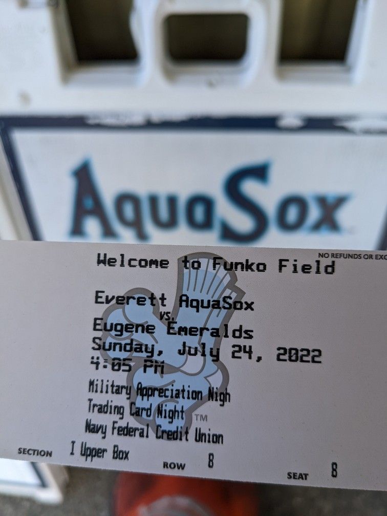 2 Aquasox Ticket Sunday 7-24 $15 Value For $10