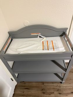 Gray Baby Changing Table with Pad