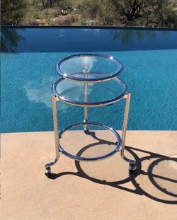 1970s Vintage MCM Chrome Rolling cart with swivel top table