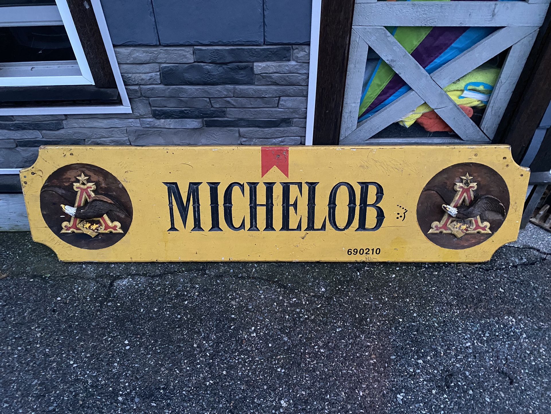 1960s WOODEN SIGN 1 PIECE NICE DETAIL $ 250
