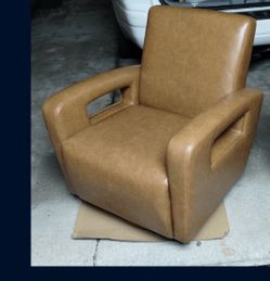 Faux Leather Swivel Chair with Solid Wooden Base