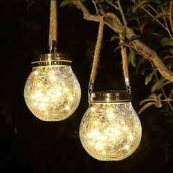 2Pack Solar LED Hanging Lantern Light Retro Waterproof Garden Yard Decor Lamp
