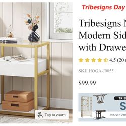 Tribesigns Nightstand, Modern Side End Table with Drawer and Shelf