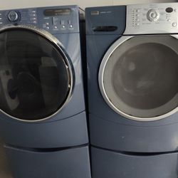 Kenmore Front Load Washer And Dryer (Blue)On Pedestal 