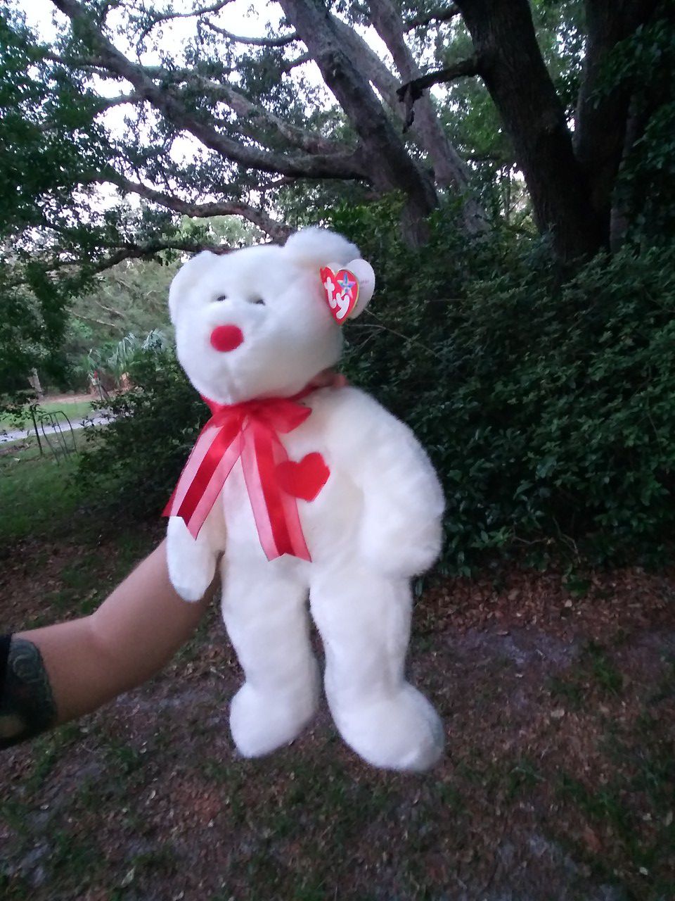 Collectible TY white bear with heart