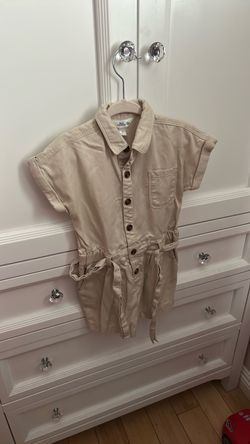 Mon Caramel Girls Utility Romper – Beige/Tan – Short Sleeve Size 3