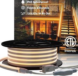 50 Ft Shine Decor LED Neon Rope Lights AC 120V, ETL-Listed Flexible 120LEDs/M Dotless Strip Lighting, Custom Cuttable & IP65 Waterproof for Indoor Out