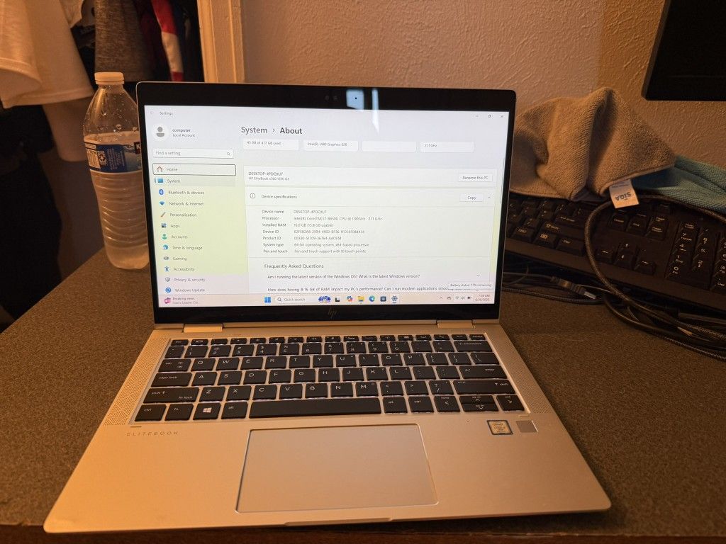 hp elitebook x(contact info removed) G3 touchscreen i7 at 1.90 2.11 16gb ram win11