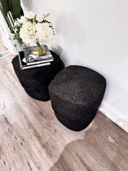 Pair Pouf Braided Jute ottoman seating coffee table