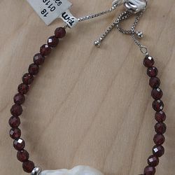 Very Nice Bracelet Sterling Silver Pearl And Garnett 