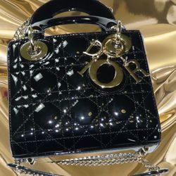 Mini Lady Dior Bag Black Patent Cannage Calfskin Lambskin w/ Chain | MSRP $5500