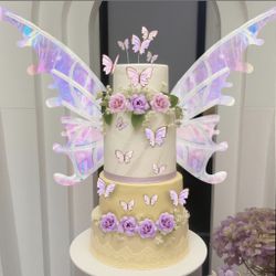 Wovnet 27 Pcs Butterfly Cake Decorations With Electric Musical Kinetic Butterfly Wings Pink Purple Gold Flower Cake Toppers For Baby Shower Wedding Bi