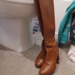 Women's Size 6 Michael Kors Golden Brown Knee High Leather Boot Shoes