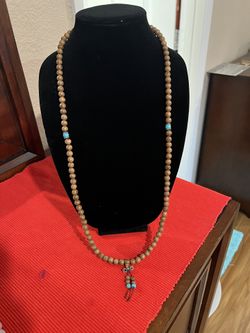 Wooden Beaded Necklace With Turquaze beads between
