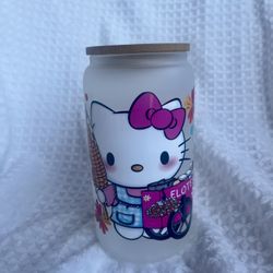Hello Kitty Mexican Glass Cup With Lid And Straw