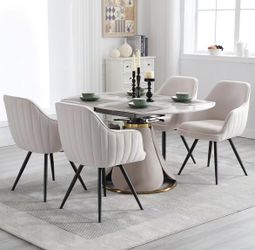 White Velvet Dining Chairs Set of 4, Swivel Upholstered Dining Chairs with Tufted Back