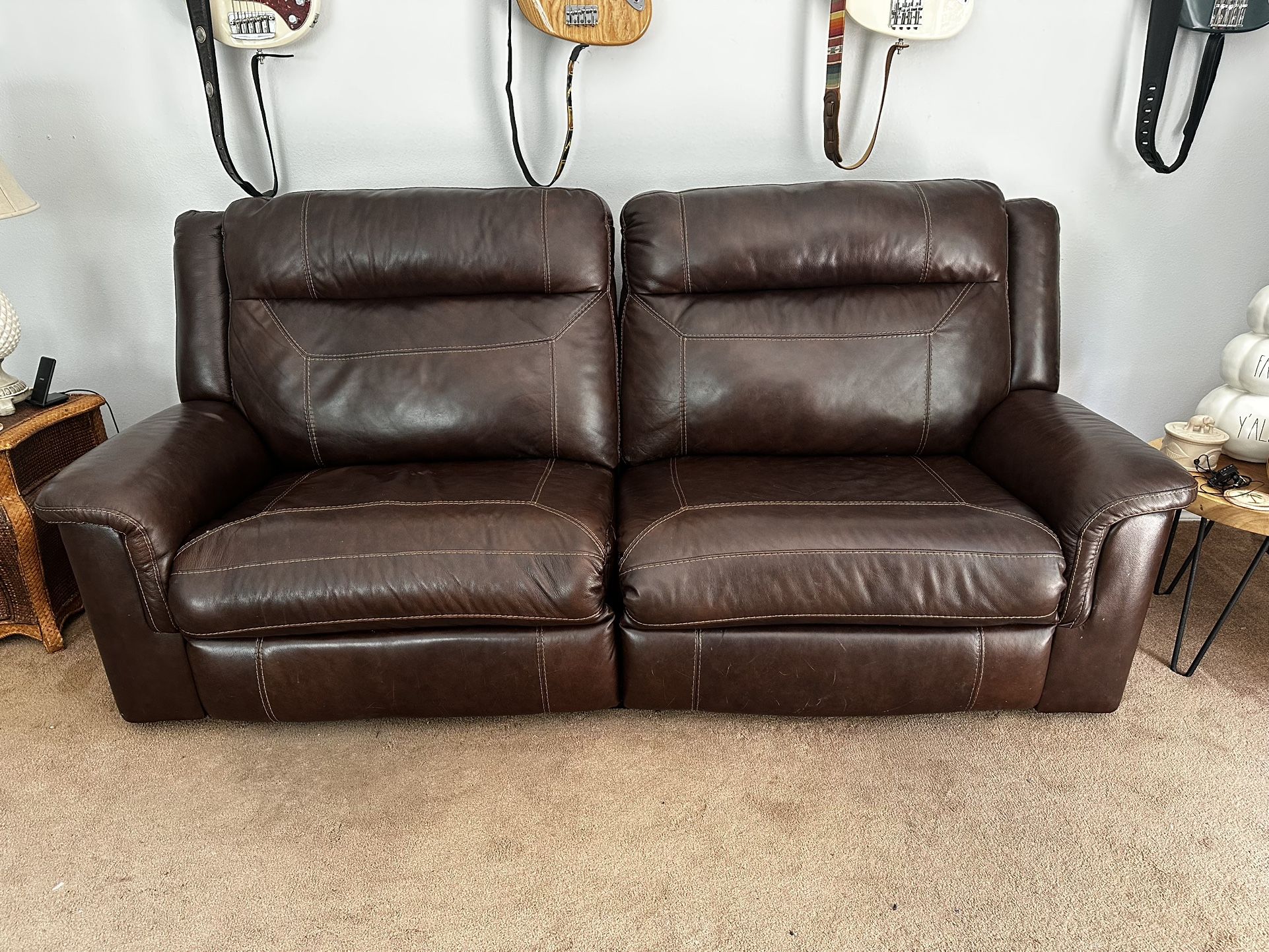 Brown Leather Double Reclining Sofa