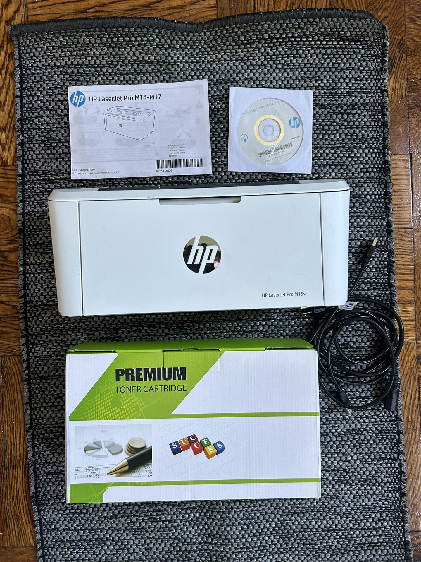 HP LaserJet Pro M15w Printer and 2 extra toner cartridges 