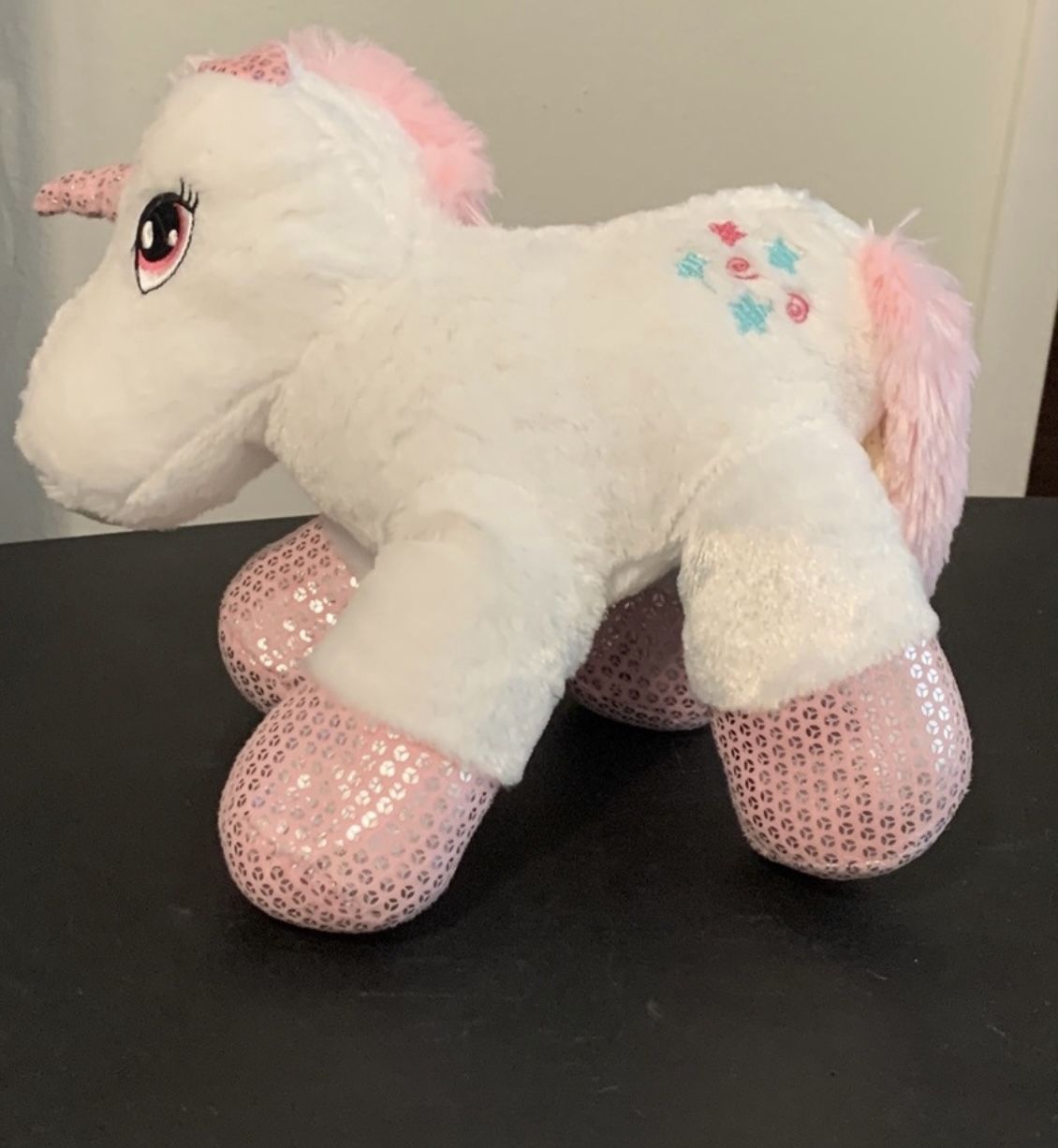 Dan Dee Collector's Choice Unicorn Plush White Pink Sparkle Sequin Stars Toy 14"