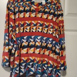 Alfred Dunner multicolor 3/4 sleeve blouse with detailing on front 3X