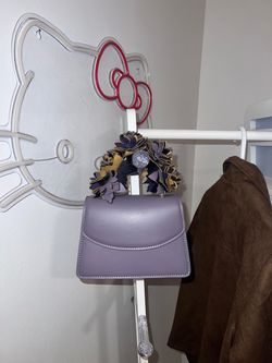 Lavender Mini Structured Handbag with Floral Handle