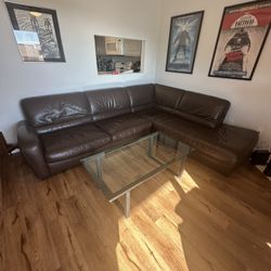 Natuzzi Italian Leather Sectional Sofa - Brown