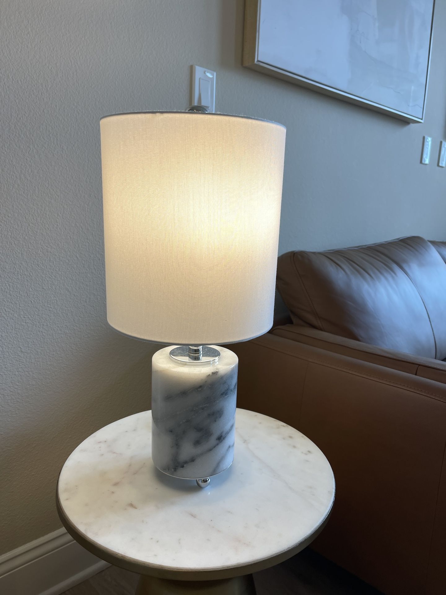 Genuine Italian Marble Side Table And Lamp 