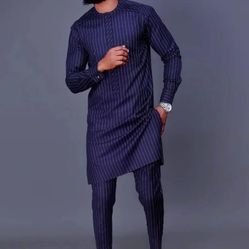 Men's Simple Casual Suit African Style Long Sleeve Stripe Solid Color Shirt And Pants Suit Comfy Mens Sets. Size: XL