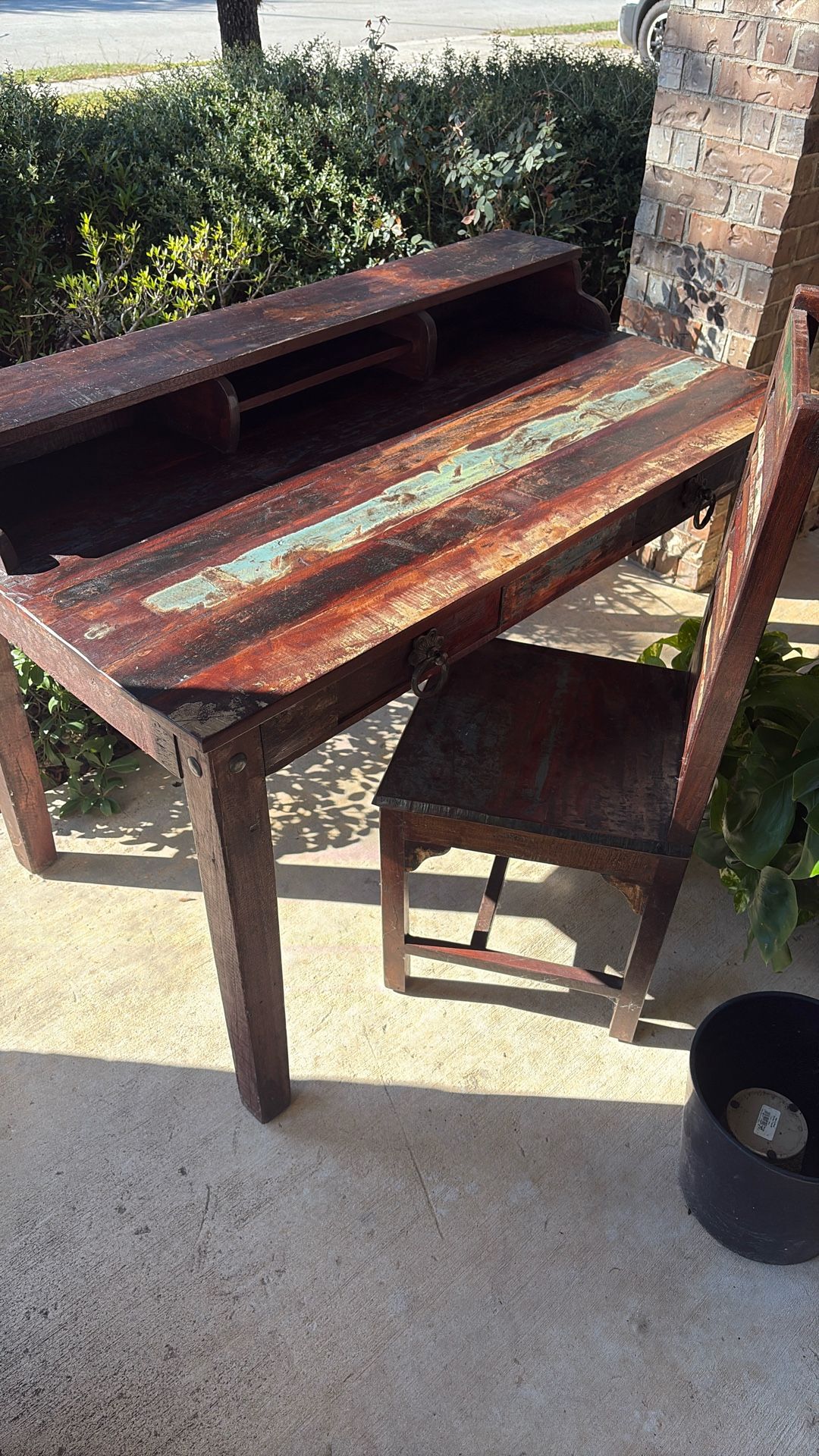 Solid Reclaimed Wood Office Desk With Chair