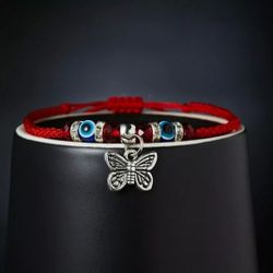 Butterfly Devil's Eye Animals Blue Beads Braided Bracelet Bangle